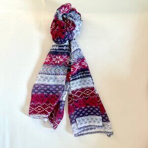 Multicolored Striped Oblong Scarf – Purple, Pink & White, Sheer Fabric